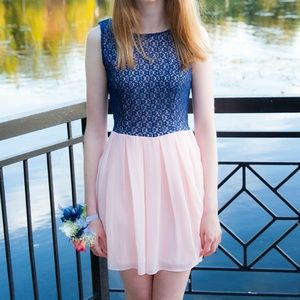 Navy and Pink V-Back Party Dress